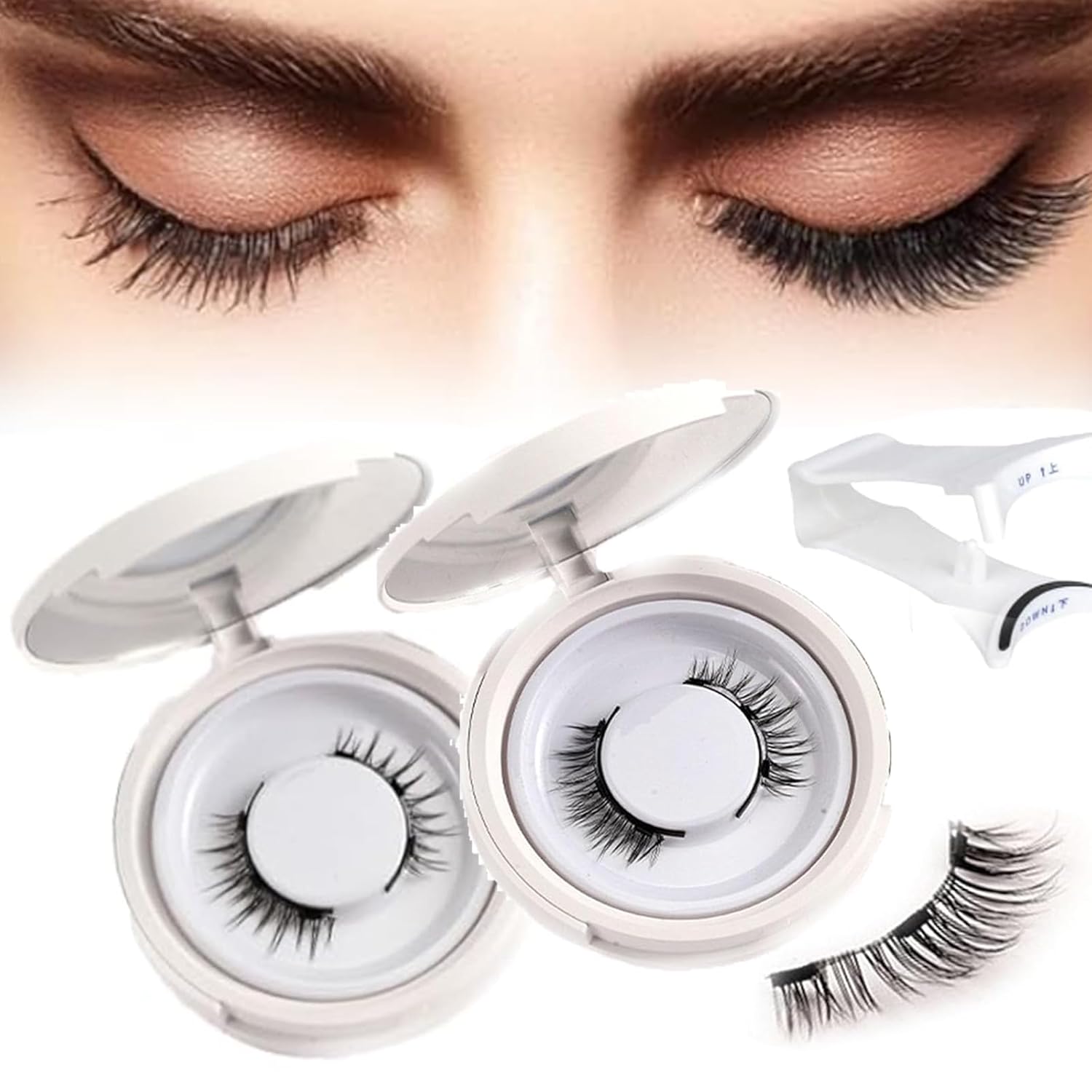 Meylora Magnetic Lashes, Meylora Magnetic Eyelashes with Applicator, Magnetic Eyelashes Without Eyeliner, Reusable Double Sided Magnetic Lashes No Glue or Liner Needed, Natural Look (Natural+Simple)